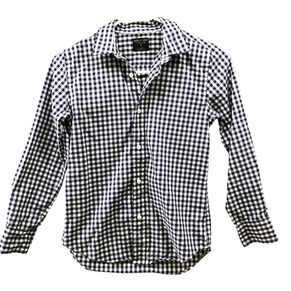 Crewcuts Ludlow‎ Shirt Boys Size 10 Long Sleeve Blue White Gingham Check